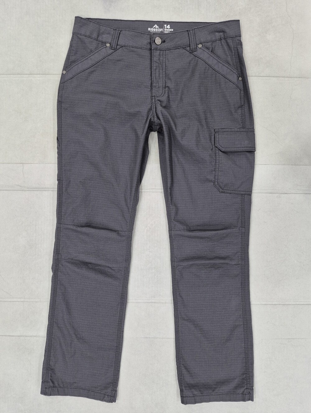 Ridgecut work pants women's 14 gray rip stop straight leg stretch reinforced hem
